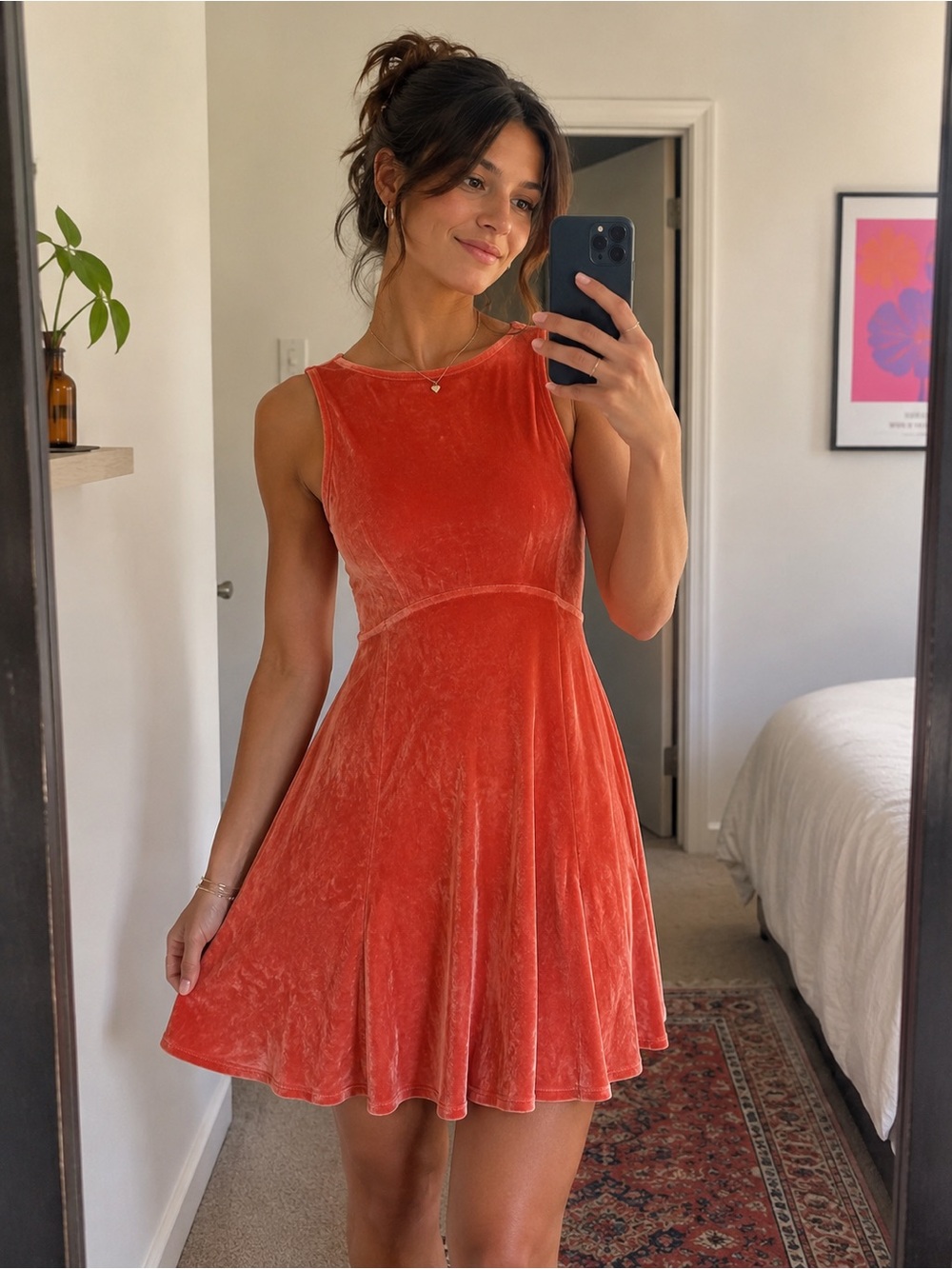 Free People Burnout Velvet Lace Back Fit & Flare Dress S/P